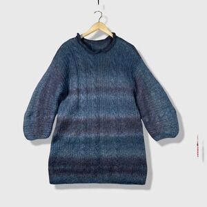 Unbranded Knit Sweater Women Large Blue Ombre Cable Knit Boho Cozy Oversized